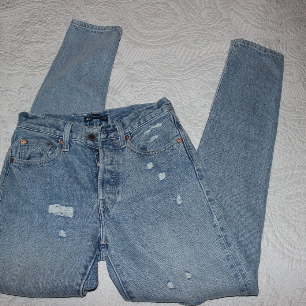 Levi's Distressed 501 Skinny Jeans Sz 24 - Picture 8 of 9